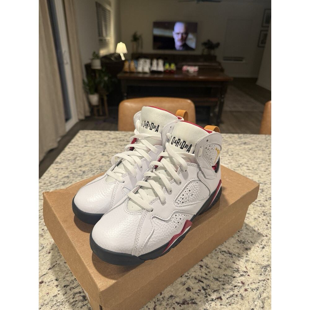 Air Jordan 7 Cardinal 2022 GS White Red Gold Size 6Y Women’s 7.5 - Picture 8 of 10